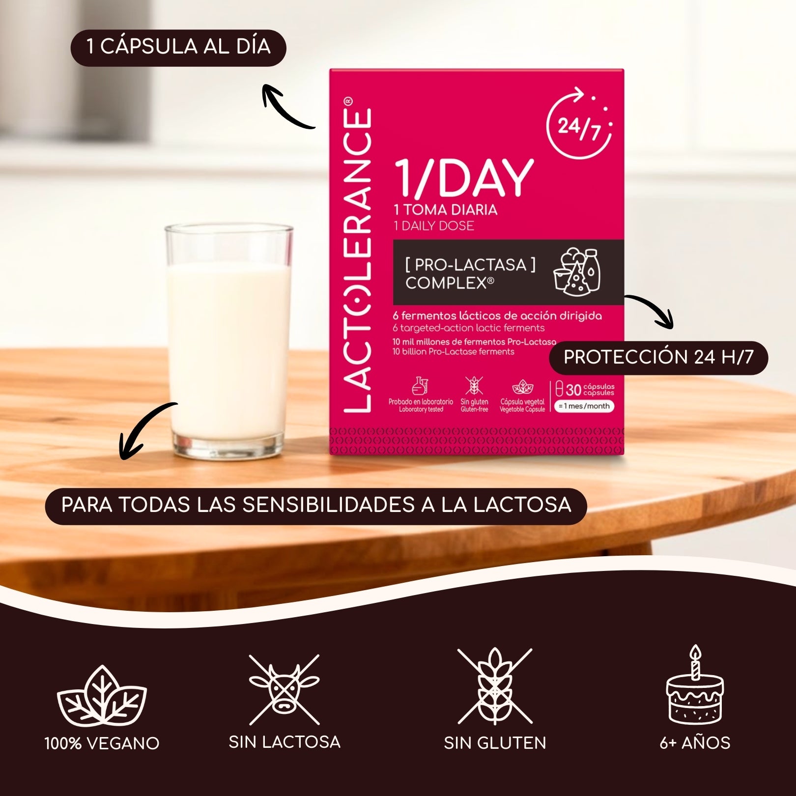 Lactolerance 1/Día - Protección 24 horas  - 30 Cápsulas
