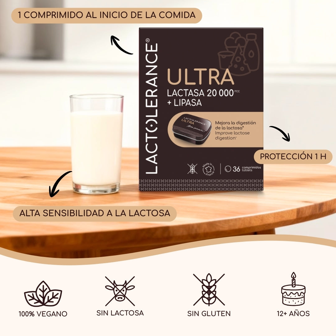 Lactolerance Ultra lactasa (20.000 FCC) y lipasa (500 UI)   - 36 Cápsulas